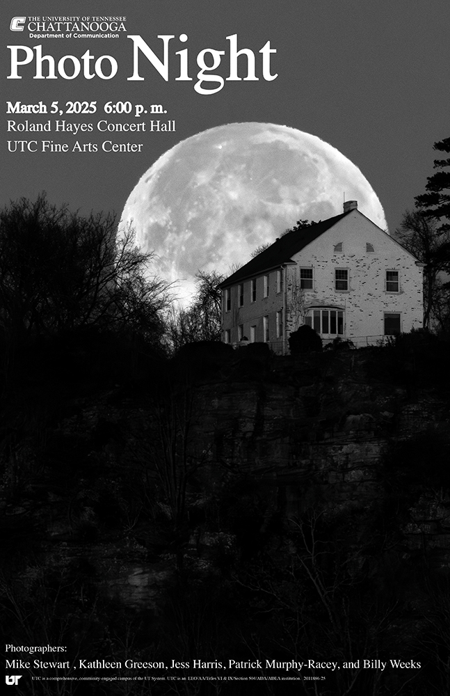 Poster for Photo Night. Text reads Photo Night, March 5, 2004, 6pm, Roland Hayes Concert Hall, UTC Fine Arts Center. 