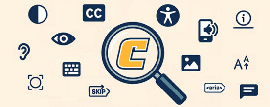 Power C shown within a magnifying glass with accessibility icons displayed all around it.