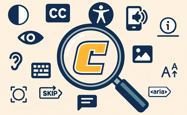 Power C shown within a magnifying glass with accessibility icons displayed all around it.