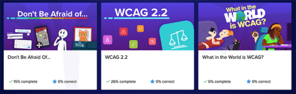 Thumbnails for the new accessibility training required in Silktide.