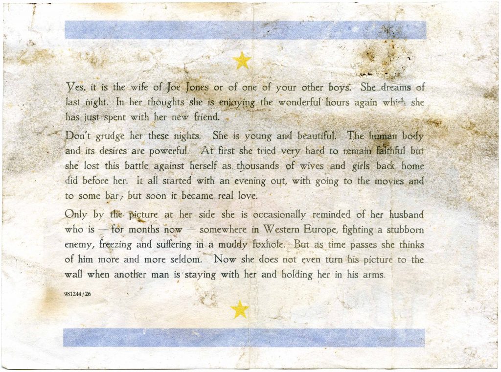 German propaganda enclosed with Thomas R. Jones, Sr. correspondence with Mary Mildred Jones, 1945 March 19. Courtesy of the University of Tennessee at Chattanooga Special Collections