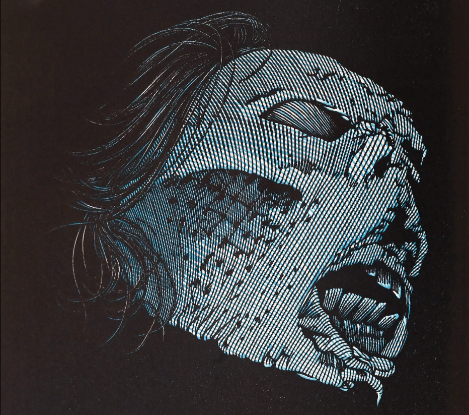 Wood engraving of the death of Frankenstein's monster illustrated by Barry Moser in the Pennyroyal Press edition of Frankenstein, or the Modern Prometheus by Mary Shelley.