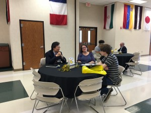 Dean Pack visits with prospective students.