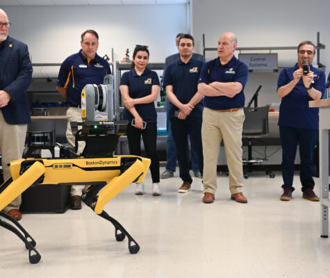 People attend the opening of the second mechatronics laboratory—the Robotics, Intelligent Systems and Control Lab, Thursday, May 4, 2023 in Engineering and Computer Science building.