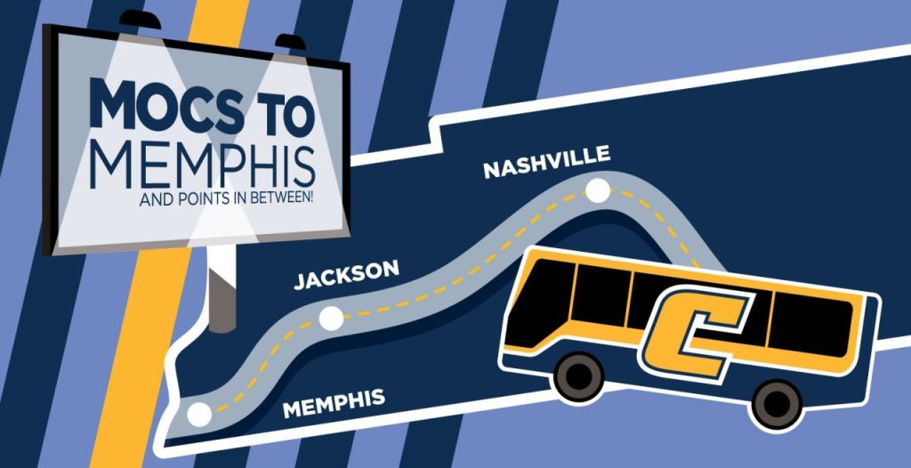 Mocs to Memphis and Points in Between. Nashville, Jackson, Memphis bus route graphic