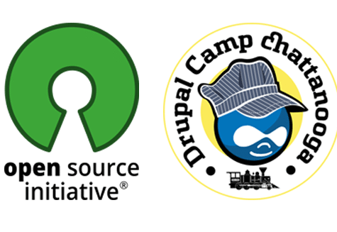 Open Source Initiative and ChaDUG's Drupal logo paired together.