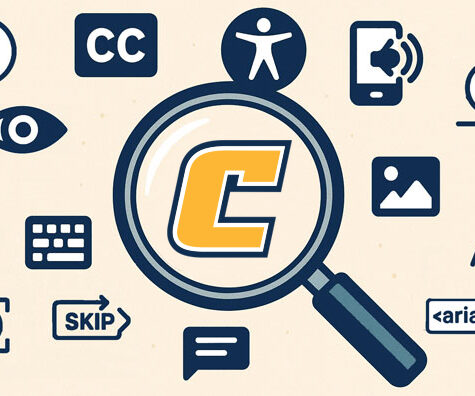 Power C shown within a magnifying glass with accessibility icons displayed all around it.