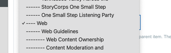 Menu selections shown for sidebar menu.