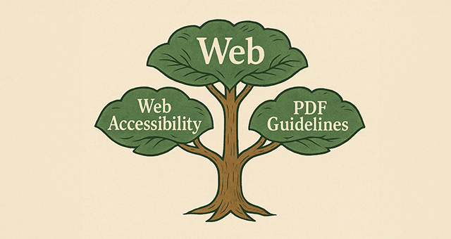 An illustration of a shade tree with the word Web on top, and Web Accessibility and PDF Guidelines under it.