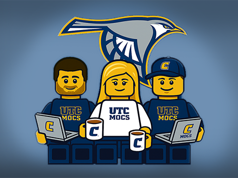 cartoon lego versions of the UTC Web Team: L-R: Weston Gentry, Bridget Hornsby, and Chris Gilligan