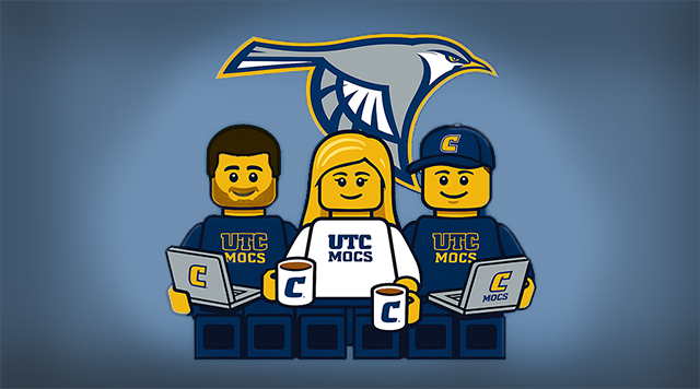 cartoon lego versions of the UTC Web Team: L-R: Weston Gentry, Bridget Hornsby, and Chris Gilligan