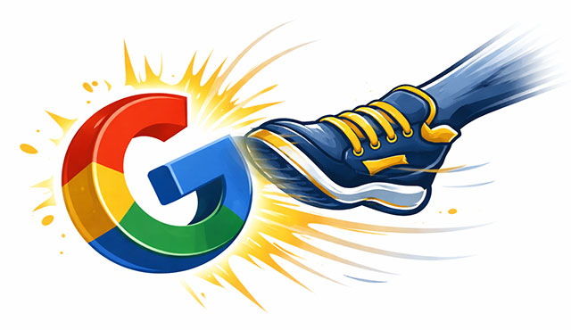 Moc foot kicking a google logo