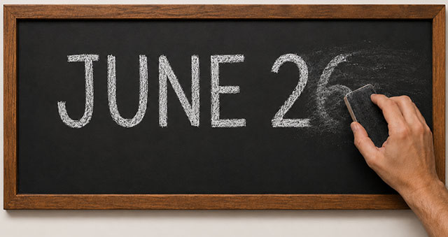 black chalkboard with June 26 being erased