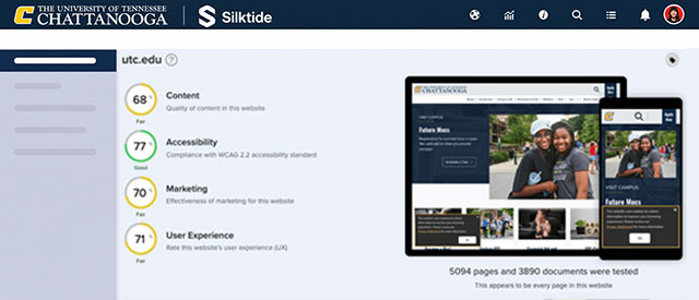 User interface of UTC silktide account.