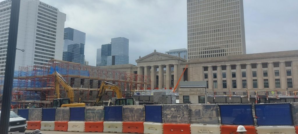 Cranes installing platforms of the new Tennessee Capitol Visitors Center. Construction underway on the new Visitors Center in Nashville. Photo by Jonathan Walker, Mar. 10, 2026