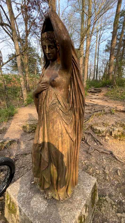 "Lady of the Falls," one of the original Morning, Noon and Night sculptures cast in iron at Rutledge Falls. Photo Courtesy of James Bonet public Facebook page, April 4, 2023.