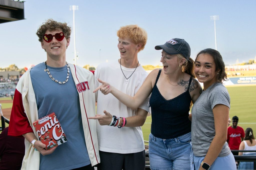 4 RCOB freshman pose for a photo at a Chattanooga Lookouts baseball game. 