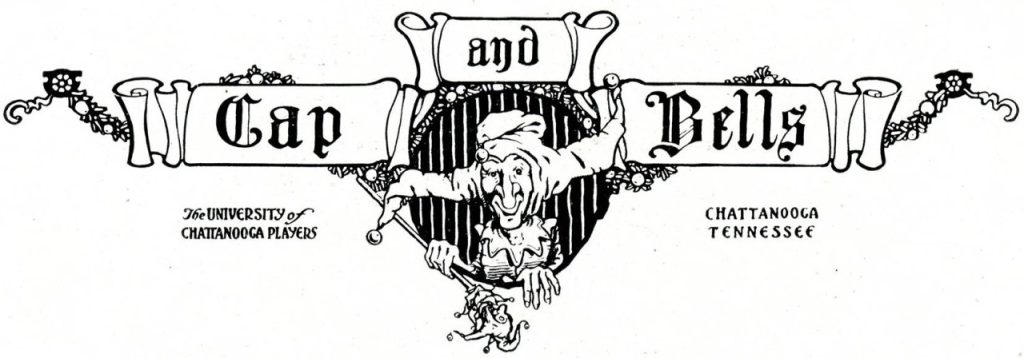 Emblem of University of Chattanooga Cap and Bells group depicting figure in early modern European jester hat.