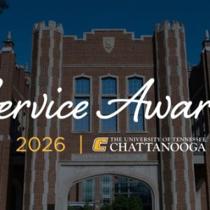 Service Awards 2026 graphic laid out in front of a photo of Chamberlain Pavilion