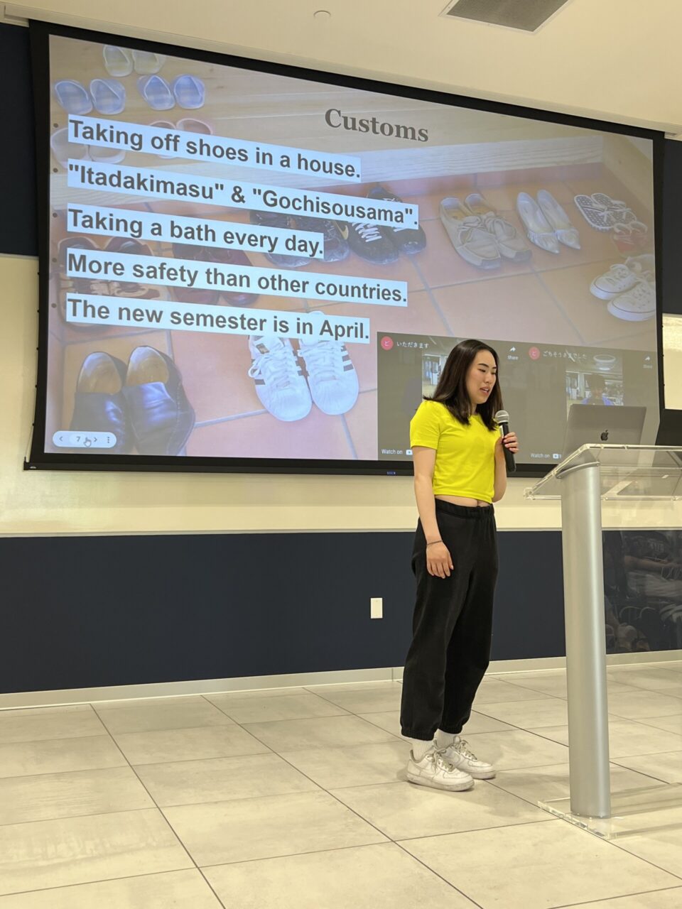 a student giving a presentation about Japan