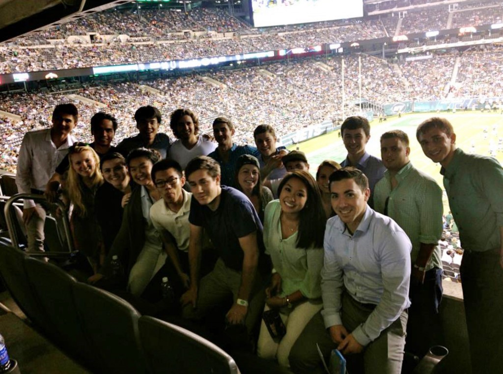 UTC College of Business graduate Lynna Nguyen and her fellow interns at a New York Jets game.