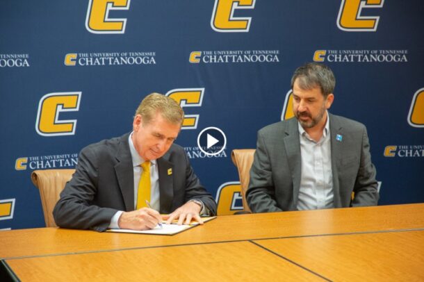 Chancellor Angle and Hamilton County Schools Superintendent Justin Robertson signed the Memorandum of Understanding agreement at a press conference announcing the creation of University High.
