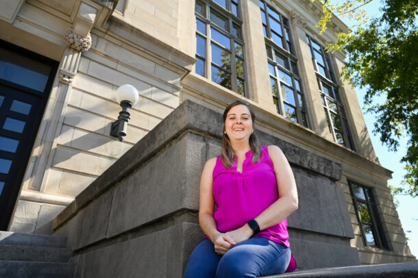 Shelby Glover, shown in front of City Hall, is grants coordinator for the City of Chattanooga and a Master of Public Administration student at UTC.