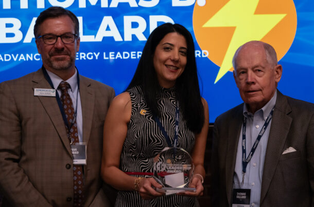 From left: Tennessee Advanced Energy Business Council Board President Steve Seifried of Ameresco, Dr. Mina Sartipi and Thomas Ballard. Photo courtesy of Piper Communications.