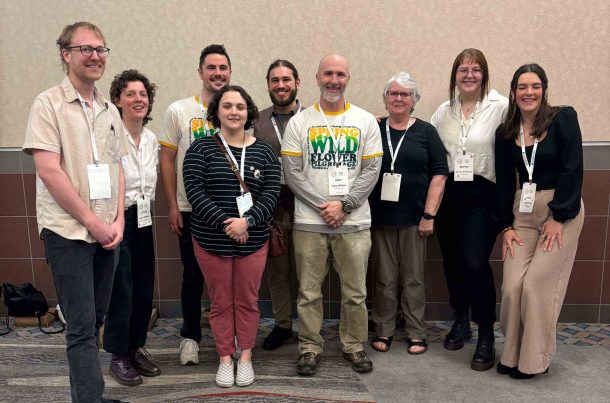Dr. Joey Shaw (center) and his students at the Association of Southeastern Biologists conference (photo courtesy of Dr. Gretchen Potts).