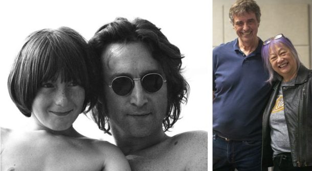 John Lennon with his son, Julian, a photo taken by May Pang; WUTC's Richard Winham with May Pang