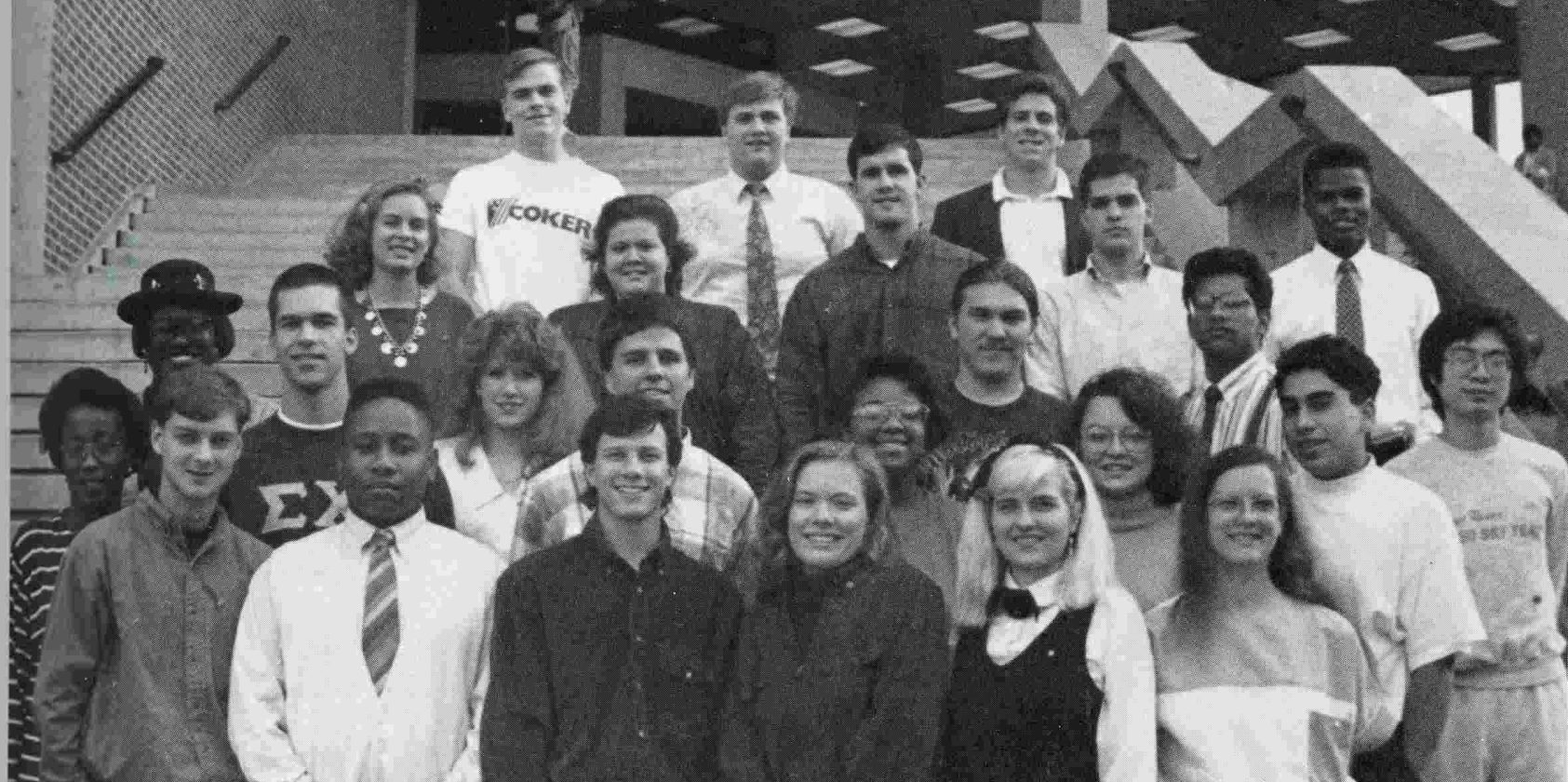 Richard Zhang, far right, pictured in the 1991 Moccasin yearbook along with the other members of the Student Government Association. Courtesy of the University of Tennessee at Chattanooga Special Collections.