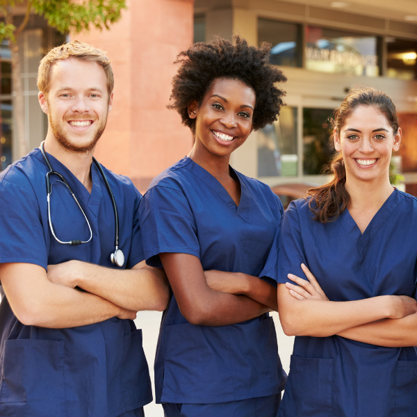 medical professionals in navy scrubs
