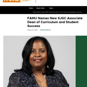 Screen shot of FAMU's web site announcing Dr. McGhee was associate dean. Includes a photograph of Dr. McGhee