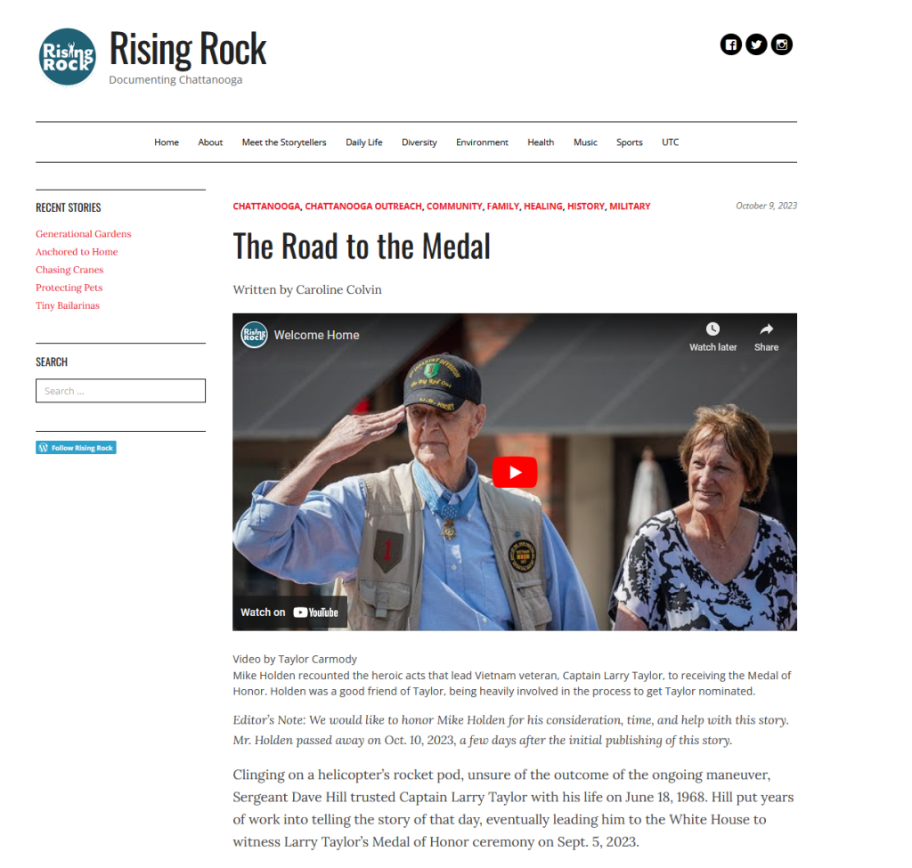 Screenshot of "The Road to the Medal" story on RisingRock.net. 
