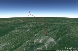 MOC1 flight path plotted using Google Earth.