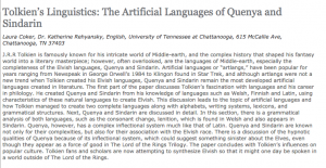 Screenshot of Coker's Tolkien’s Linguistics: The Artificial Languages of Quenya and Sindarin.