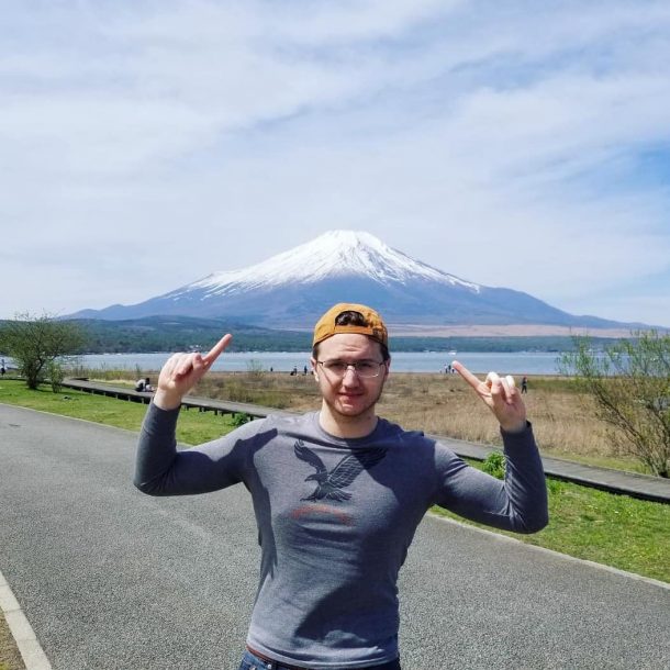 Former UTC history student Ethan Gossett in front of Mt. Fuji during his semester abroad in Japan