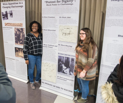 Students present their research during a UTC history class poster session.