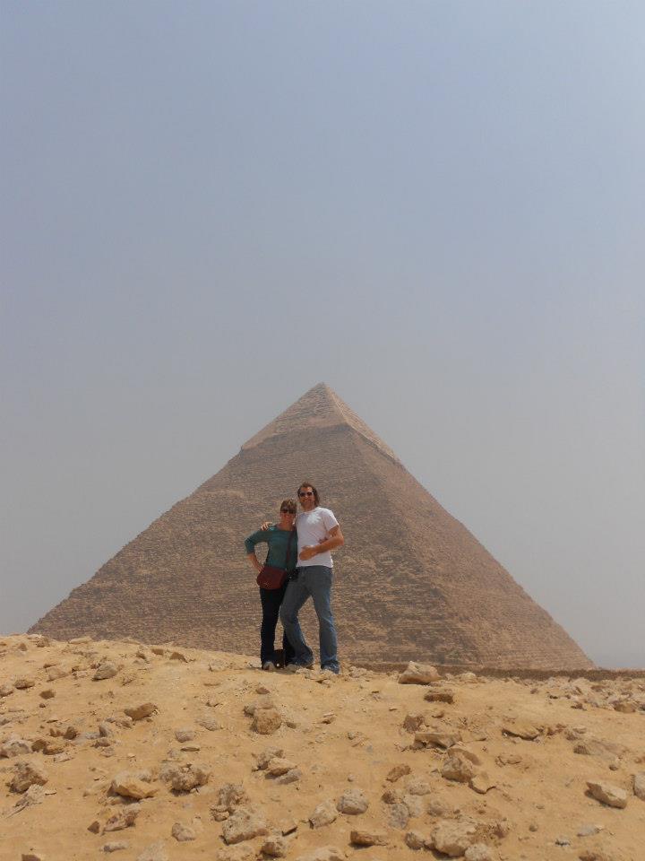 Carolyn with her youngest brother, Cory, in front of Khafre's pyramid at Giza.