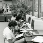 Student researchers make the transition from pen and paper to computers. Photo courtesy of Special Collections & University Archives, UTC Library, The University of Tennessee at Chattanooga.