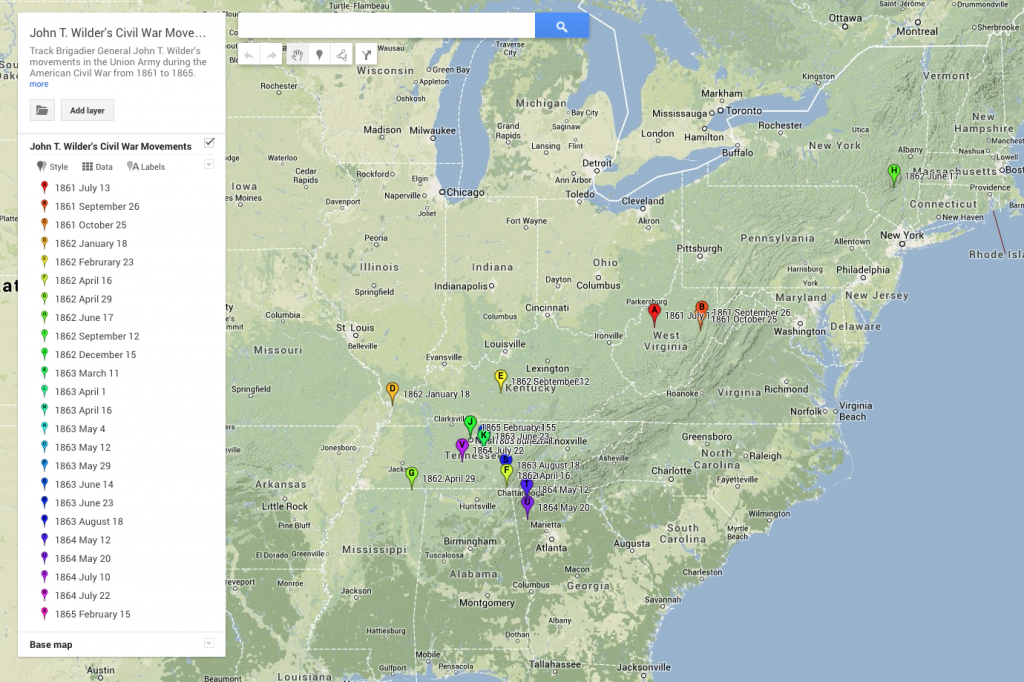 Interactive map of the John T. Wilder Civil War Correspondence and Papers digital collection.