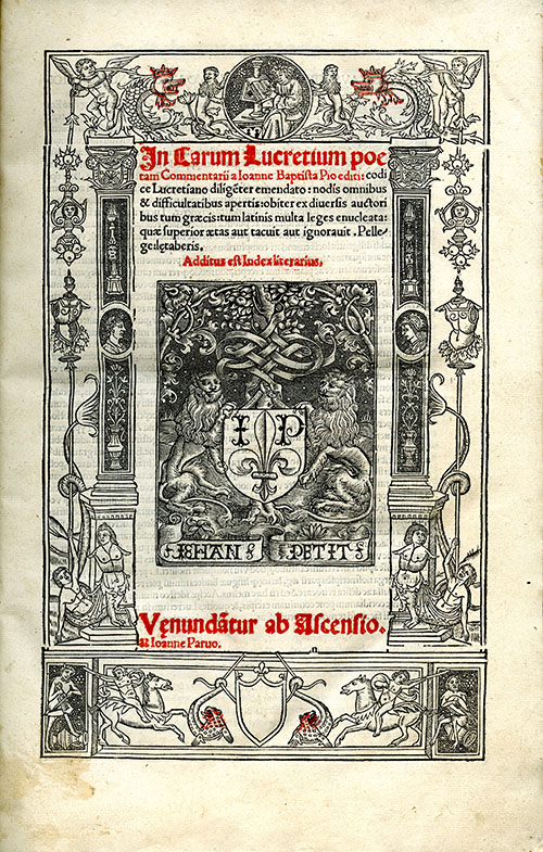 Title page from In Carum Lucretium Poetam: Commentarii a Ioanne Baptista Pio Editi.