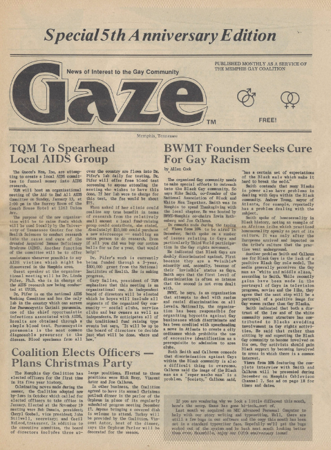 Gaze, an LGBT newspaper in Memphis cover