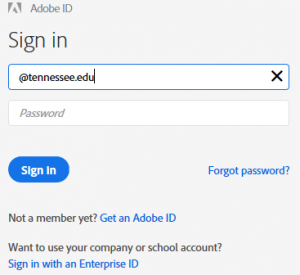 Adobe log in screenshot