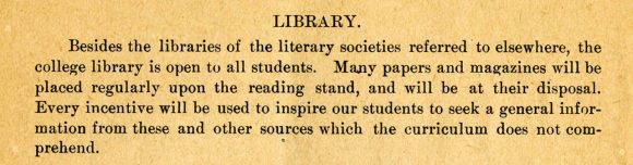 A description of the library from the 1895 course catalog
